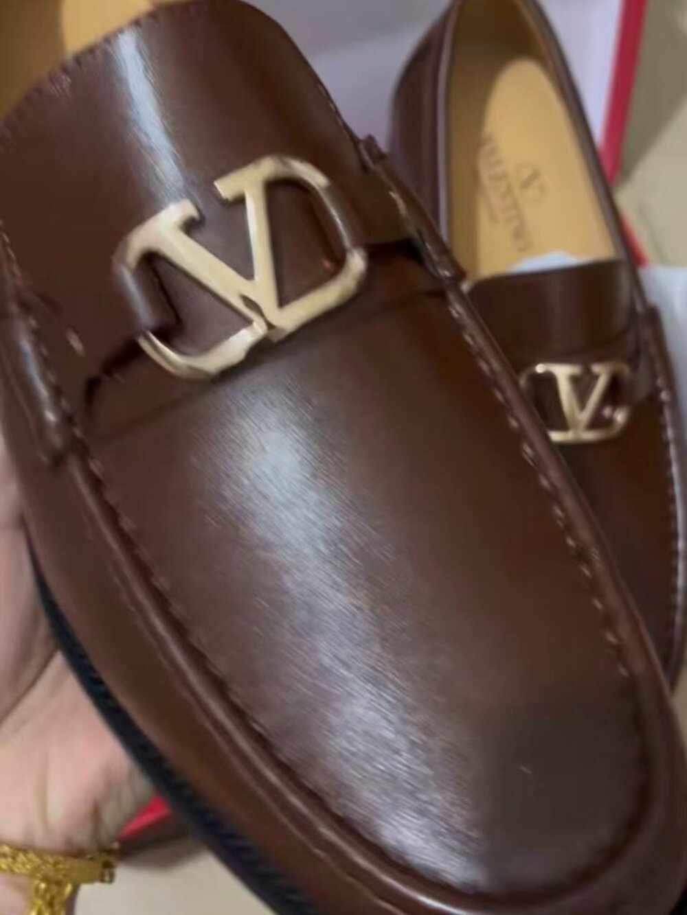 Valentino Style Brown V-Logo Womens Loafers - Picture 4 of 6